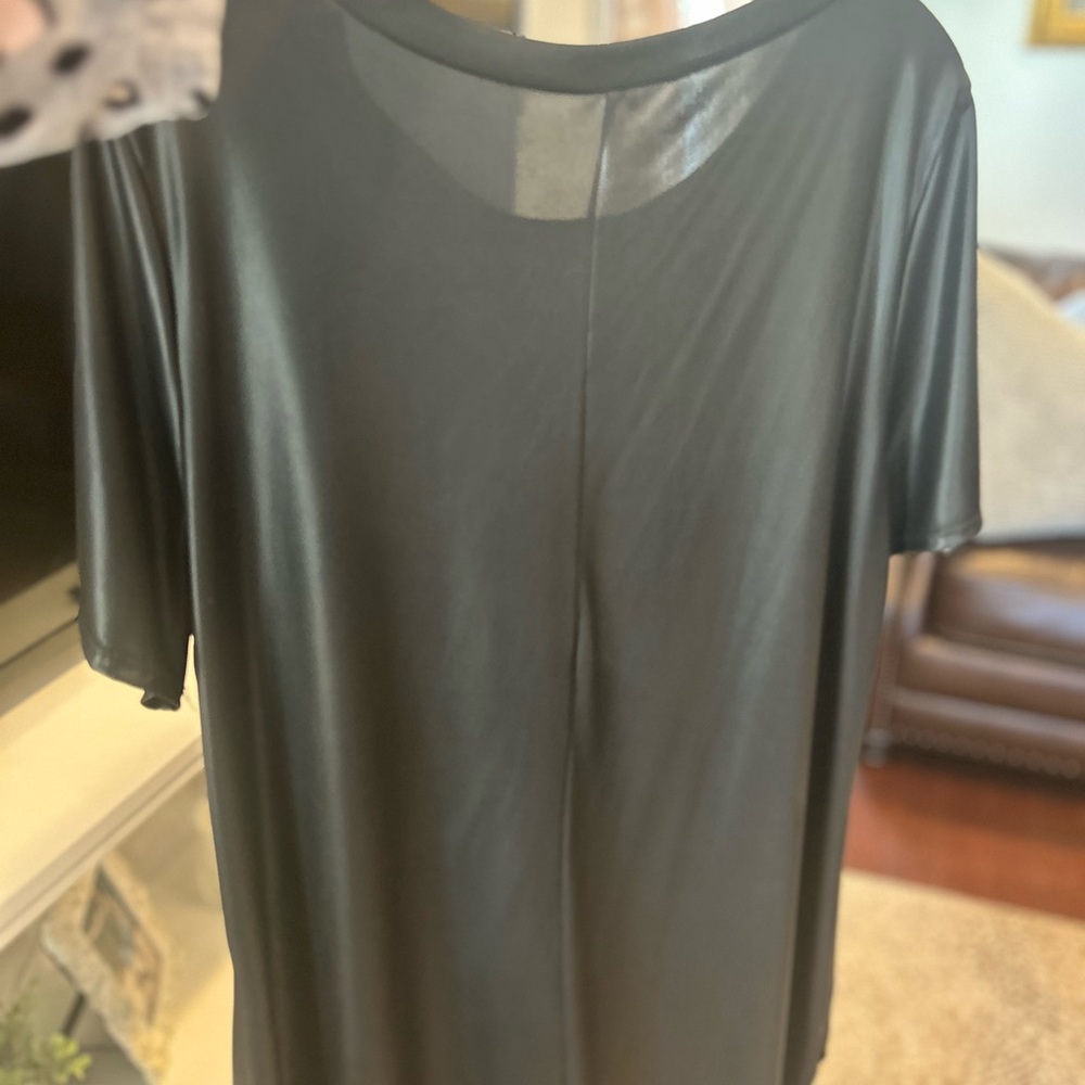 Black Faux Leather Sleek Pullover Blouse